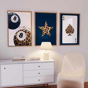Set of 3 Leopard Navy Aesthetic Star Lucky 8 Ball Print Set (DIGITAL ...