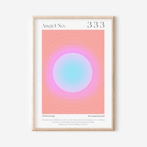 Original Angel Numbers Set 111,222,333 Poster Wall Art Print, Gradient aura angel energy trendy wall art dorm room décor printable poster image 6