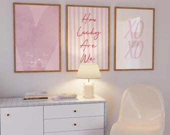 Set of 3 How Lucky are we Neutral Pink Dorm Wall Art (Digital Download)