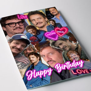 Pedro Pascal Feliz Aniversário Cartão Digital Imprimível o último de nós Fanart Fotografia impressão jogo papai carta amante colagem