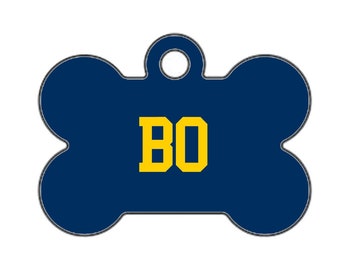 Custom Michigan Wolverines Themed Double-Sided Dog ID Tag - Mini Bone (Blue)