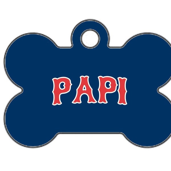 Custom Boston Red Sox Themed Double-Sided Dog ID Tag - Mini Bone (Blue)