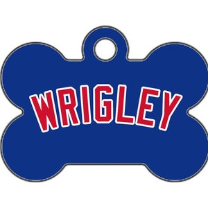 Custom Chicago Cubs Themed Double-Sided Dog ID Tag - Mini Bone (Blue)