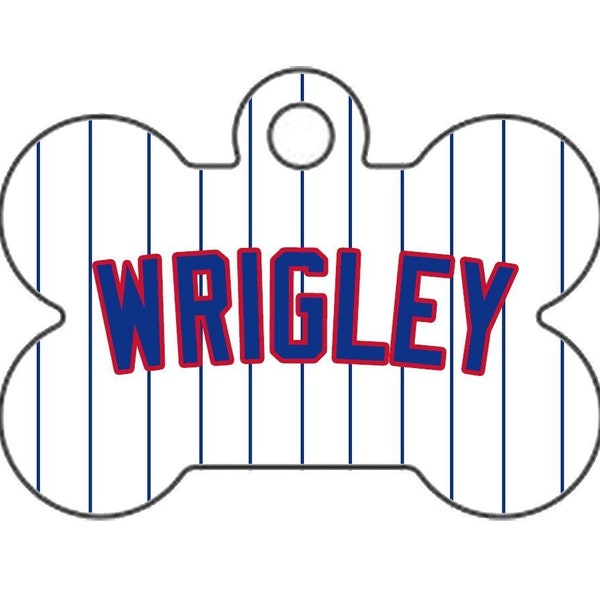 Custom Chicago Cubs Themed Double-Sided Dog ID Tag - Mini Bone (White)