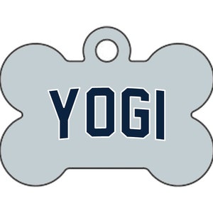Custom New York Yankees Themed Double-Sided Dog ID Tag - Mini Bone (Gray)