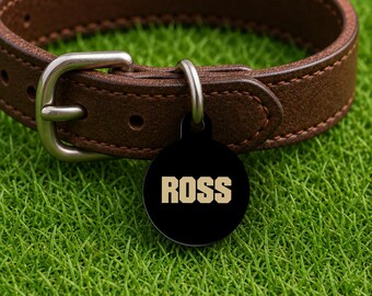 Placa de identificación personalizada para collar de perro – Estilo West Lafayette Gameday, Edición Campus Negra, Placa de identificación para mascotas de doble cara (redonda)
