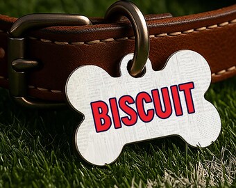 Placa de identificación personalizada para perros de Inglaterra para el día del partido – Identificación blanca para mascotas con temática de fútbol, doble cara, fútbol