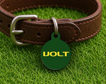 Placa de identificación personalizada para collar de perro – Estilo Eugene Game Day, edición Green Campus, placa redonda de doble cara para mascotas.