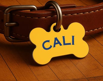 Custom Dog Collar Tag – Bay Area Game Day Style, Yellow Courtside Edition, Double Sided Pet Tag