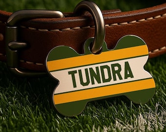 Individuelles Hundehalsband Tag - Green Bay Spieltag Stil, Gridiron Edition in Grün & Gold, doppelseitige Haustiermarke