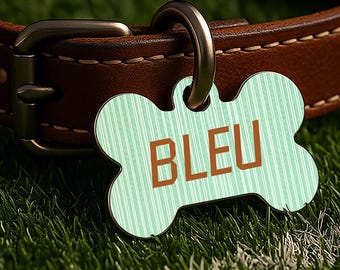Placa de identificación personalizada para perros del día del partido de Francia – Identificación de mascotas de fútbol azul y blanco, doble cara, fútbol
