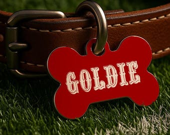 Individuelle Hundehalsbandmarke - San Francisco Gameday Style, Rot & Gold Gridiron Edition, doppelseitige Haustiermarke