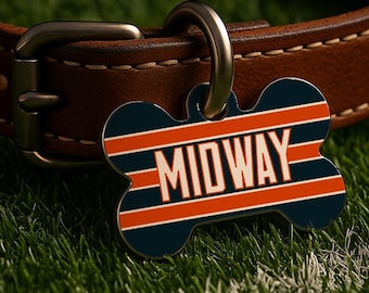 Custom Dog Collar Tag – Chicago Gameday Style, Blue Gridiron Edition, Double Sided Pet Tag