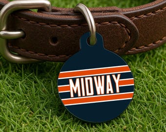 Custom Dog Collar Tag – Chicago Gameday Style, Blue Gridiron Edition, Double Sided Round Pet Tag
