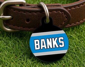 Custom Dog Collar Tag – Carolina Gameday Style, Black Gridiron Edition, Double Sided Round Pet Tag