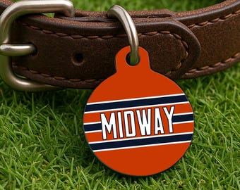 Custom Dog Collar Tag – Chicago Gameday Style, Orange Gridiron Edition, Double Sided Round Pet Tag