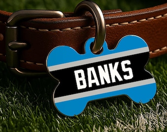 Custom Dog Collar Tag – Carolina Gameday Style, Blue Gridiron Edition, Double Sided Pet Tag