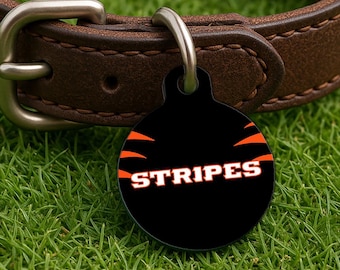 Custom Dog Collar Tag – Cincinnati Gameday Style, Black Gridiron Edition, Double Sided Round Pet Tag