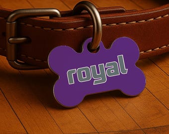 Custom Dog Collar Tag – Sacramento Game Day Style, Purple Courtside Edition, Double Sided Pet Tag