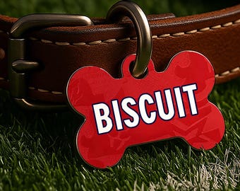 Placa de identificación personalizada para perros de Inglaterra para el día del partido – Identificación de mascotas de fútbol roja, doble cara, fútbol