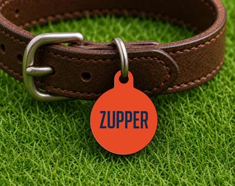 Placa de identificación personalizada para collar de perro – Estilo Champaign Game Day, Edición Campus Naranja, Placa de identificación para mascotas de doble cara (redonda)