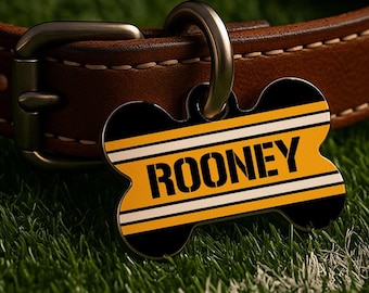 Custom Dog Collar Tag – Pittsburgh Gameday Style, Black & Gold Gridiron Edition, Double Sided Pet Tag