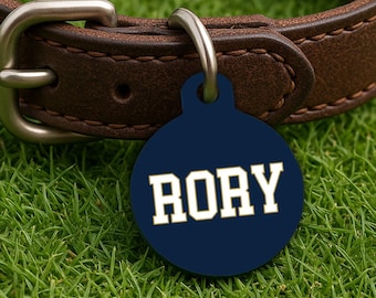 Custom Irish Game Day Pet Tag – Navy & Gold College Football Pet ID, Double Sided