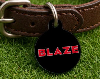 Custom Pet Collar Tag – Arizona Gameday Style, Black Gridiron Edition, Double Sided Round Pet Tag