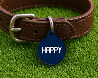 Placa de identificación personalizada para collar de perro – Estilo State College Game Day, placa azul edición Campus (redonda)