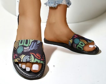 Sandals For Women Handmade Sandals For Beach Sandals Round Toe Low Heel Flat Slippers For Women Slides For Summer Slippers Womens Flip Flops