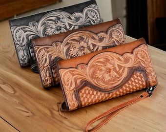 Premium Leather Wallet for Women | Organizer Wallet, Stylish Wallet, Zipper Wristlet | Embossed Design | Tri-fold Wallet | Clutch Purse