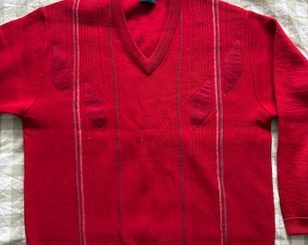 Vintage Jumper Mens Gabicci V Neck Pullover Sweater 50% Wool Medium Red  casual M