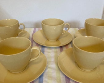 Johnson Brothers Golden Cloud Set tea Cups Saucers pale pastel Yellow Vintage Utility Ware midcentury