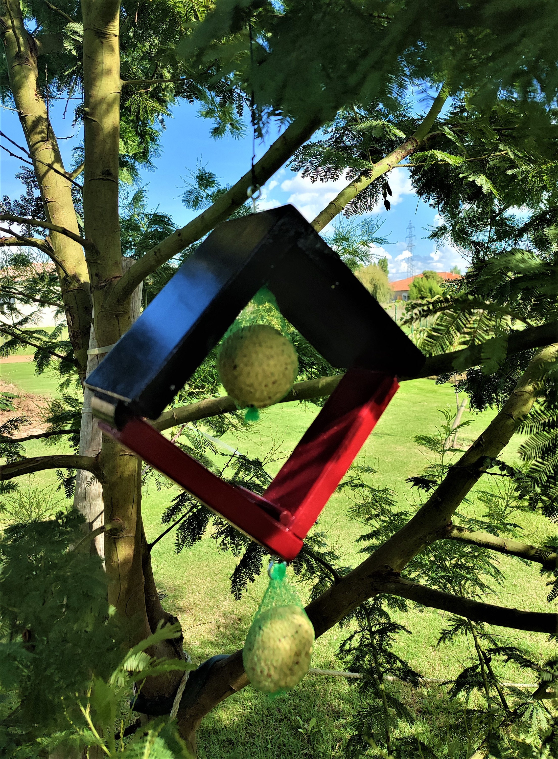 Mangeoire Nichoir en Bois Pour Oiseaux Support Boule de Graisse Graines Fait Main