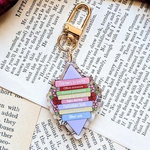Romance Tropes Keychain// bookish key ring, double sided keychain, readers gift, pretty keychain, resin coated, Dark Romance, bookish gift.