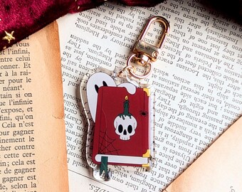 Porte-clés livre tête de mort hantée - accessoire gothique fantastique, joli porte-clés fantôme
