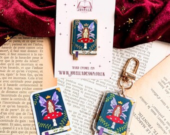 Ensemble cadeau livre fée - accessoire fantaisie, ensemble d'épingles en émail fée, porte-clés et autocollant