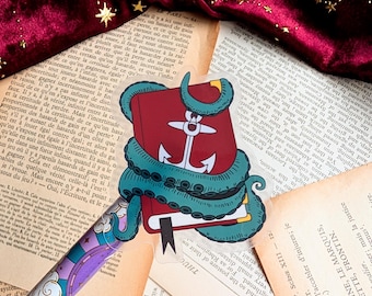 Sticker vinyle transparent Fantasy Nautical// Sticker Kindle, sticker pour ordinateur portable, cadeau pour amoureux des livres, sticker monstre marin.