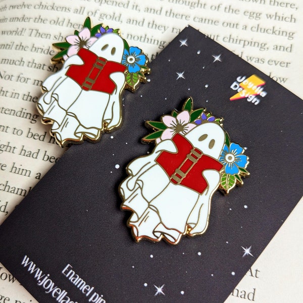 Reading Ghost Hard Enamel Pin / Gold plated bookish pin, book worm, gift for readers, book pin, stocking filler, spooky cute pin, lapel pin.