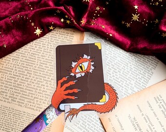 Sticker vinyle transparent livre dragon// Sticker Kindle, sticker pour ordinateur portable, cadeau pour amoureux des livres, sticker monstre.