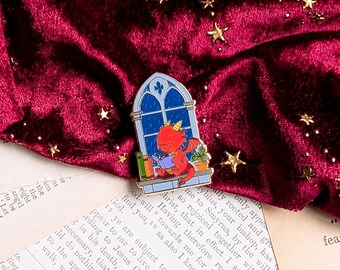 Épingle en émail pour amoureux des livres Dragon | Cadeau de lecture de fantaisie confortable