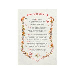 Geschenk Karte Urkunde 65. Geburtstag, Zeichnung mit humorvollem Gedicht, A4 Bild-Präsent