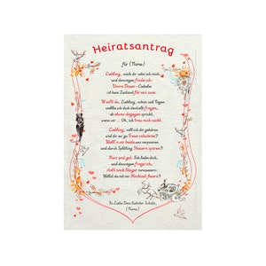 Geschenk Urkunde Heiratsantrag, Zeichnung mit humorvollem Gedicht, Bild-Präsent für den schönsten Moment, persönlich durch Wunschtext