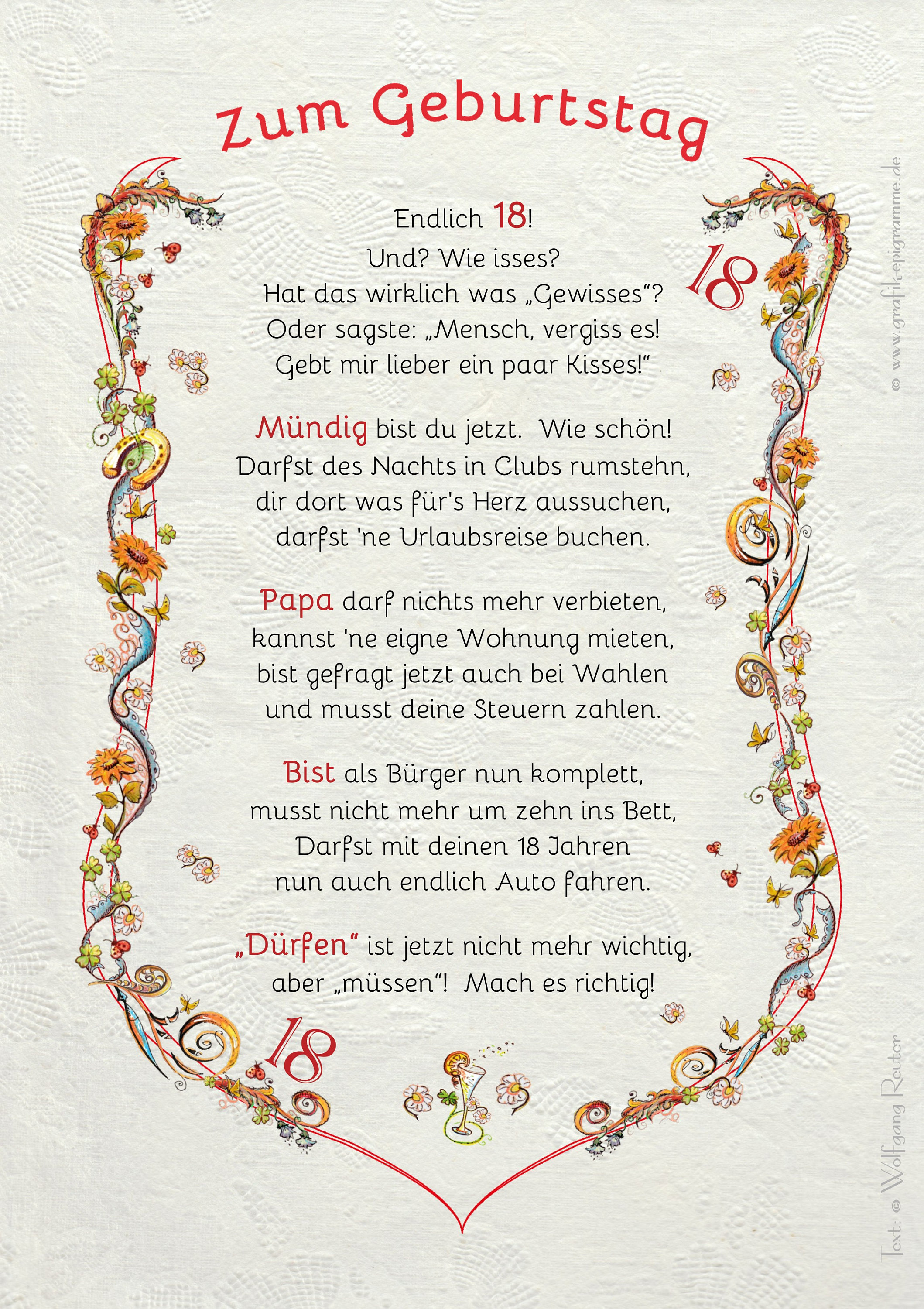 Geschenk Karte Urkunde 18. Geburtstag, Zeichnung mit humorvollem