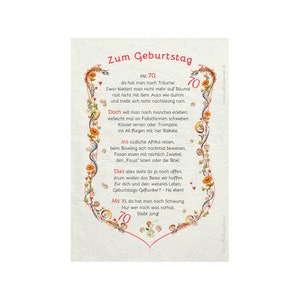 Geschenk Karte Urkunde 70. Geburtstag, Zeichnung mit humorvollem Gedicht, A4 Bild-Präsent