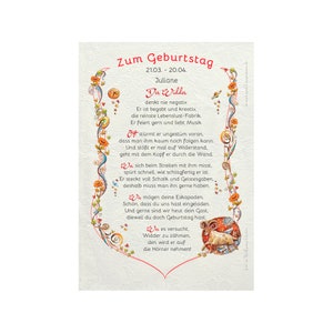 Geschenk Karte Urkunde Sternzeichen Widder, Zeichnung mit humorvollem Gedicht, A4 Bild-Präsent, persönlich durch Wunschtext