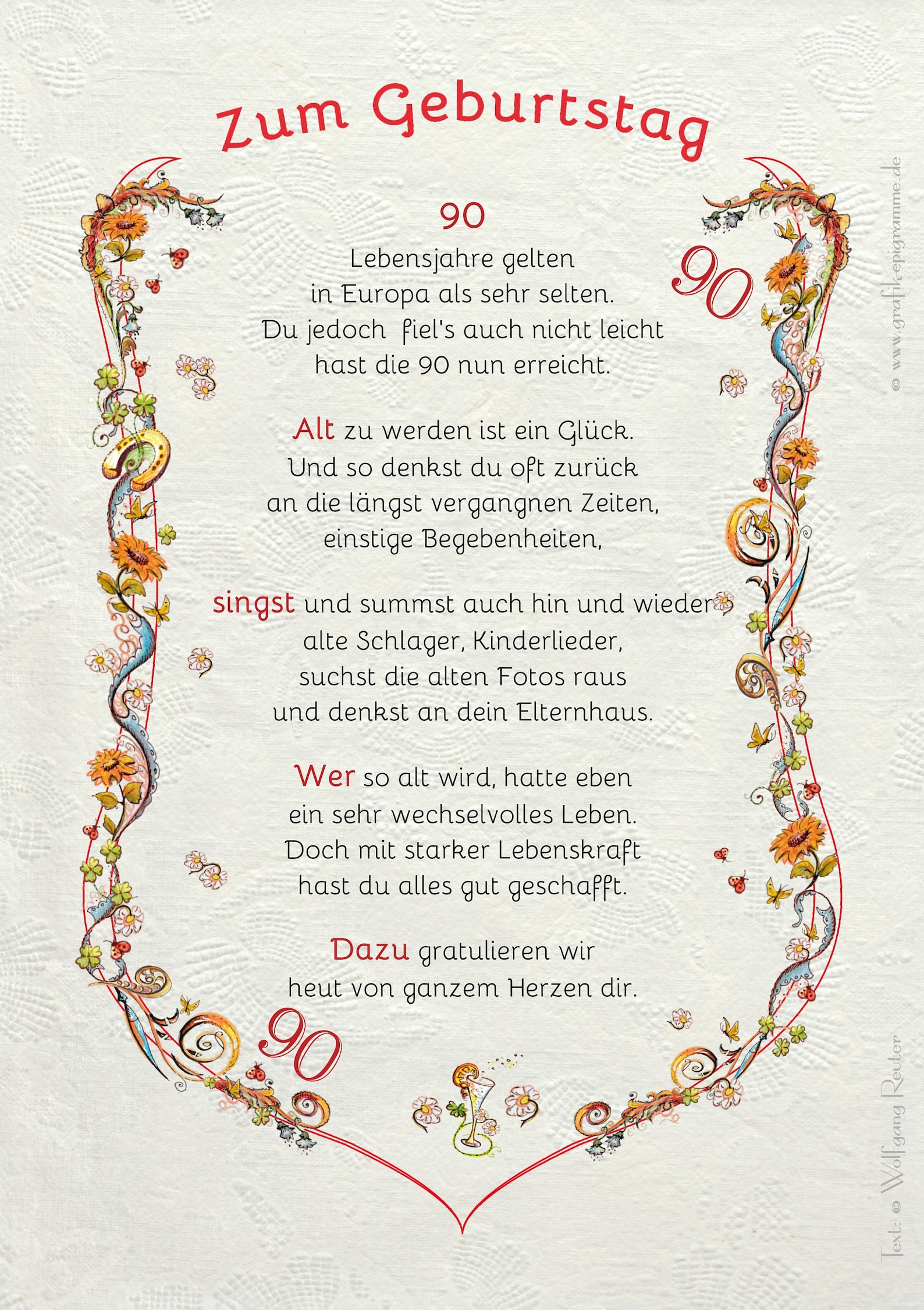 Geschenk Karte Urkunde 90. Geburtstag, Zeichnung mit humorvollem