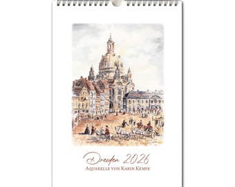 Kunst - Kalender Dresden 2026 mit Aquarell-Zeichnungen