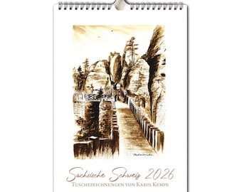 Art - Calendar Saxon Switzerland 2026 with ink drawings