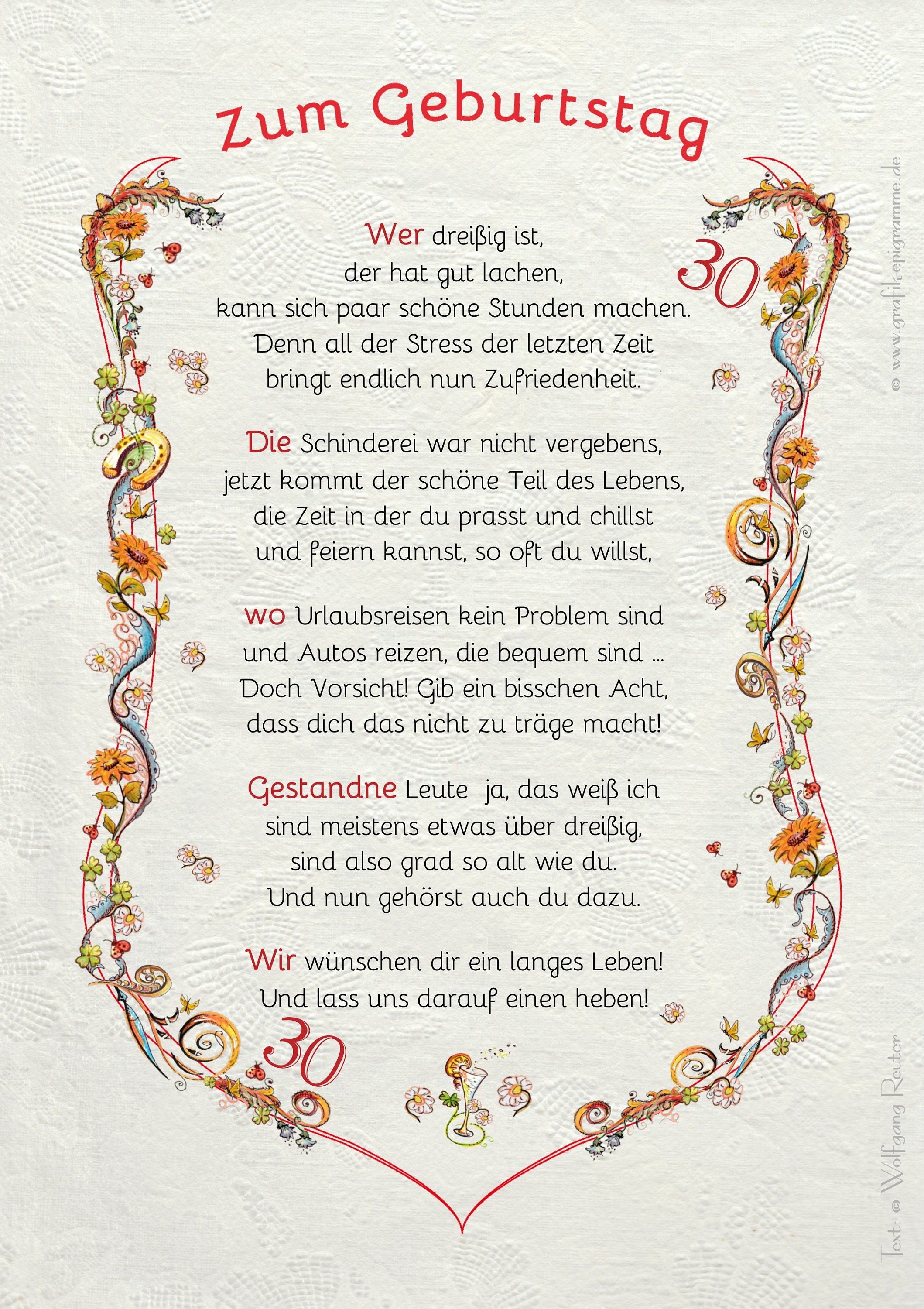 Geschenk Karte Urkunde 30. Geburtstag, Zeichnung mit humorvollem